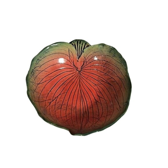 Red Hosta Leaf Bowl Trinket Dish Catch All Dorothy Steele Pottery - Picture 2 of 5